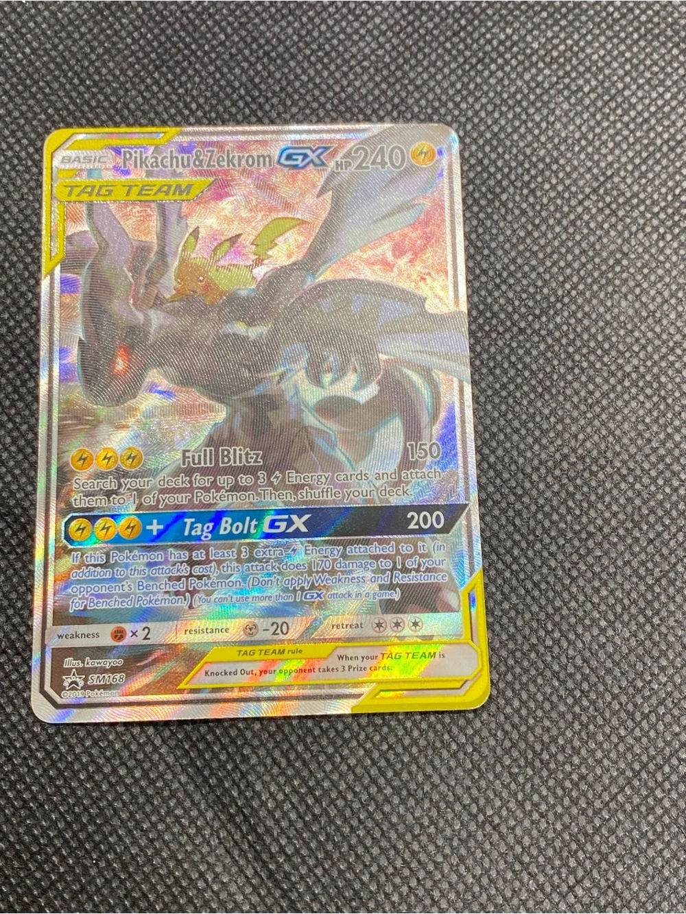 Pokemon Pikachu & Zekrom GX Tag Team Card - Yellow, Silver, Black